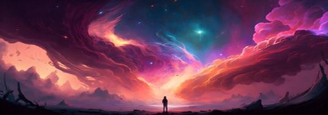 man-stands-front-colorful-sky-with-words-universe-it_839172-133